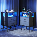 Load image into Gallery viewer, 2 Pack Modern Black Nightstand with Charging Station LED Light

