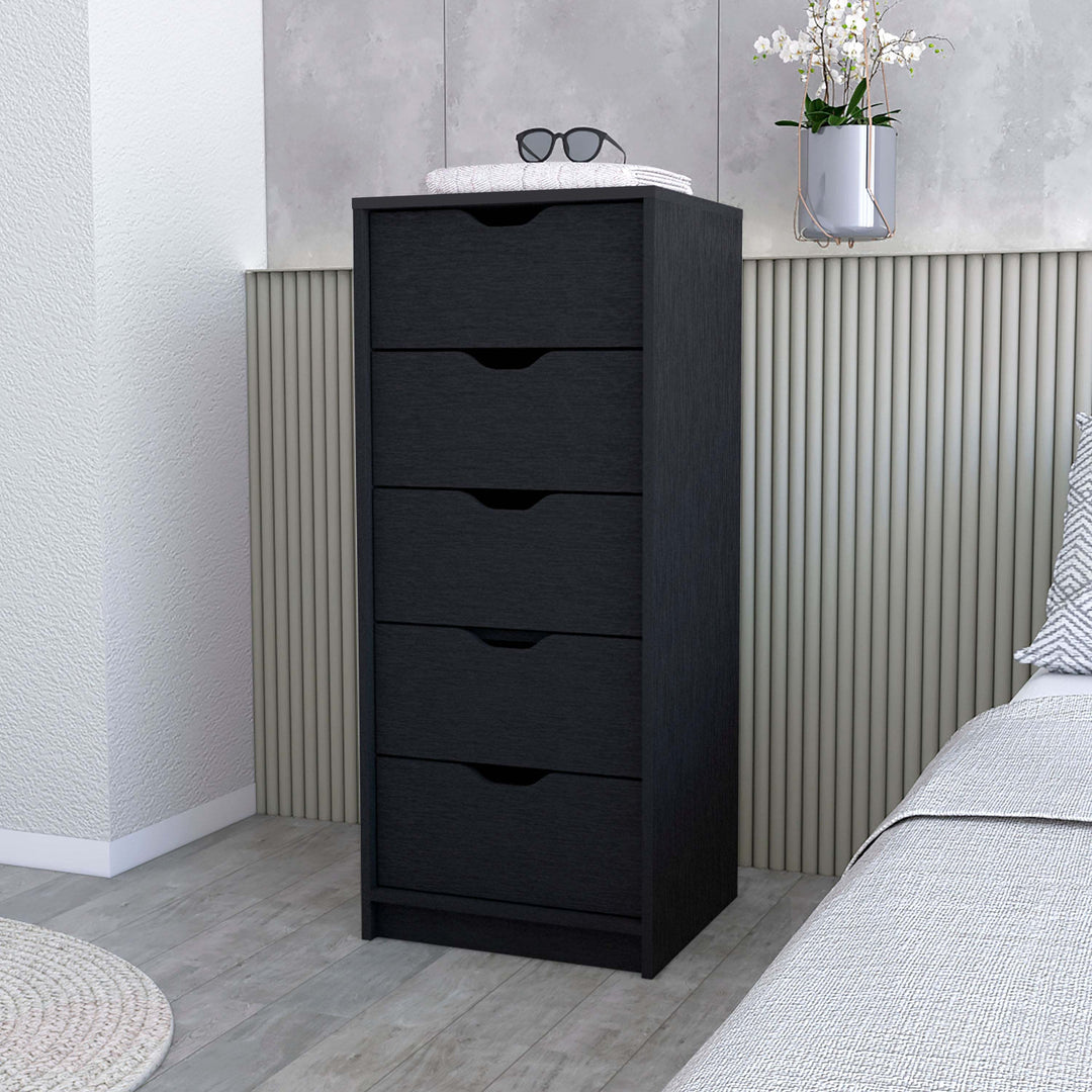 Modern Black 5 Narrow Tall Chest Drawer Dresser