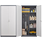 Gray Metal Large-Capacity Wardrobe with Hanging Rod and Compartments