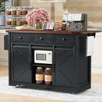 Load image into Gallery viewer, 53.7&#39;&#39; Farmhouse Black Kitchen Island with Power Outlet 2 Sliding Barn Door
