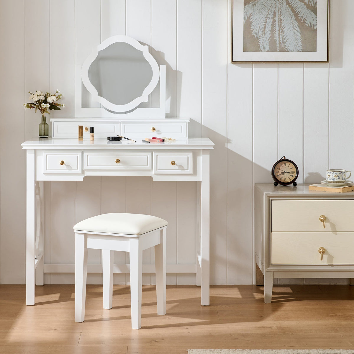 Compact Makeup Vanity Table with Reversible Mirror – Mossmuse
