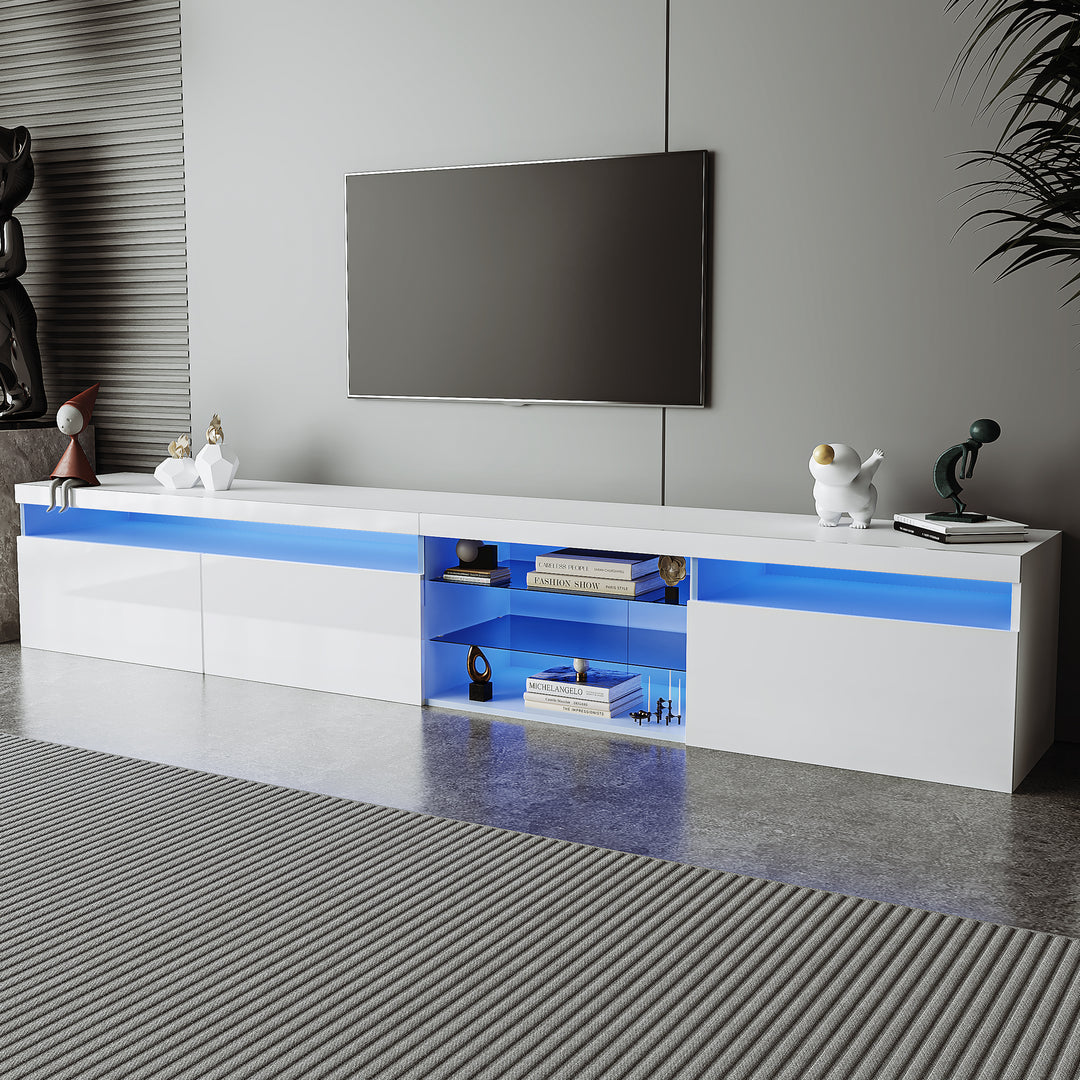 Unique Design TV Stand with 2 Glass Shelves LED Color Changing Lights