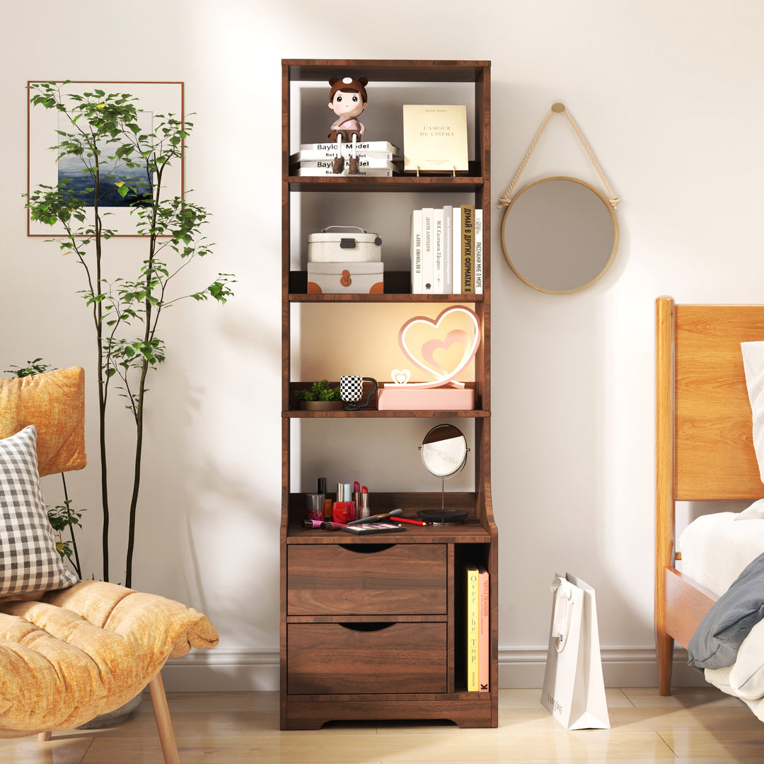 Night Stand with 2 Storage Drawers Bookshelf