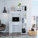 Load image into Gallery viewer, Contemporary White Computer Writing Desk With Six Shelves
