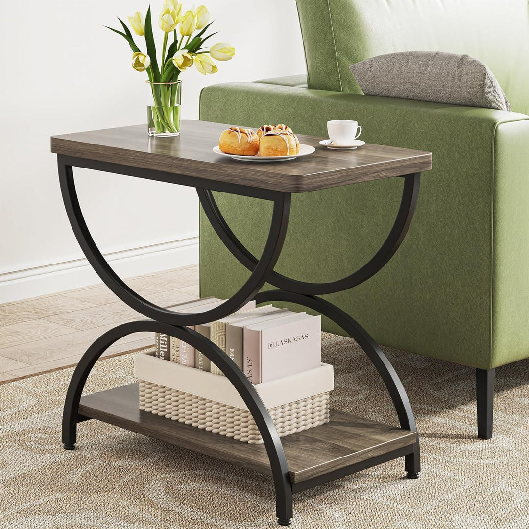 23.6” Vintage Wood Side Table Industrial 2-Tier End Table with Metal Frame