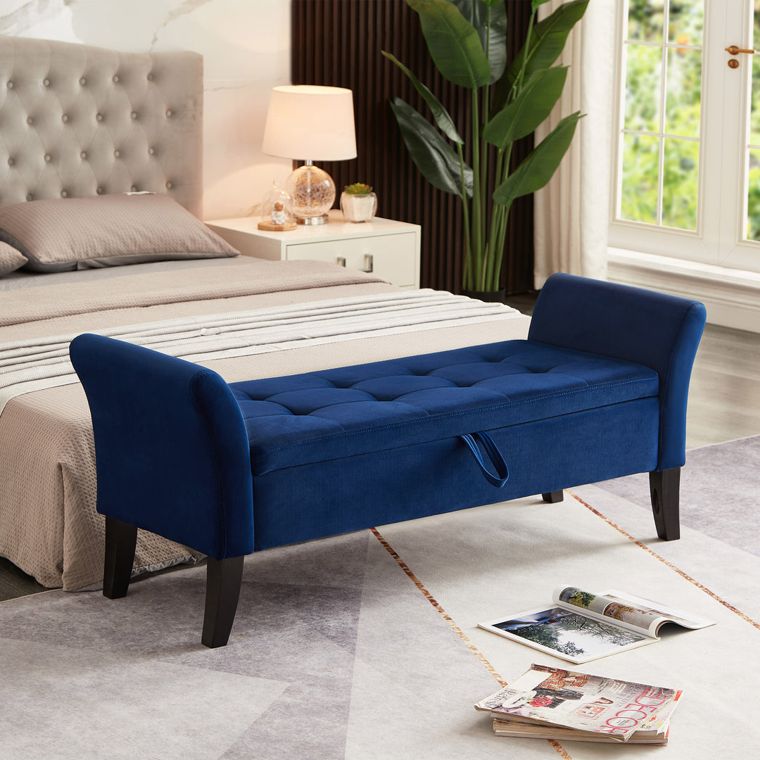 51.5' Navy Blue Velvet Bed Bench with Storage