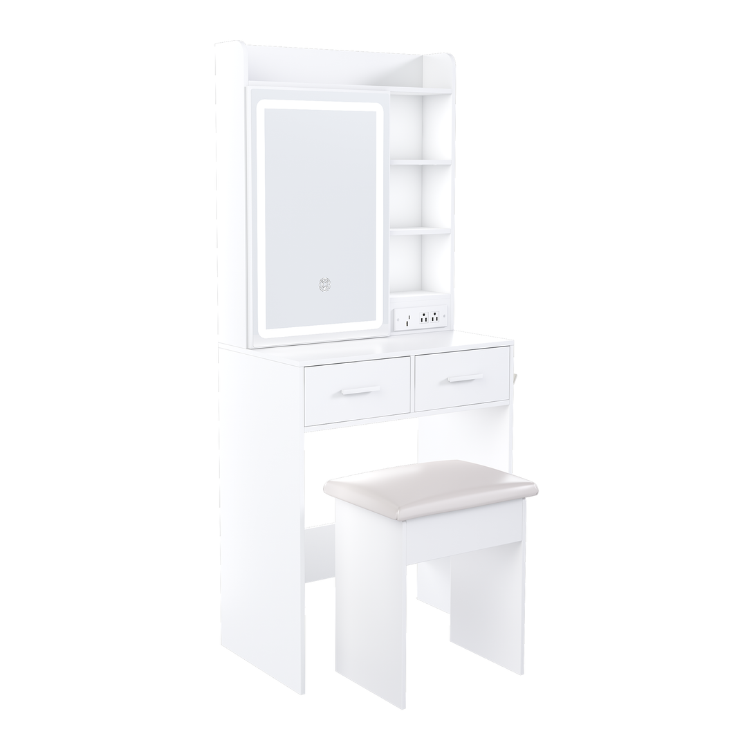 White Makeup Vanity Desk with Mirror & Adjustable LED Lights
