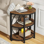 Load image into Gallery viewer, 23.62”Industrial Rustic Brown 3-Tier Half Moon End Table with Storage Shelves
