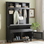 Load image into Gallery viewer, 47.2&#39;&#39; Wide Hall Tree Black Coat Rack with Storage Bench Cushion &amp; 4 Sturdy Hooks
