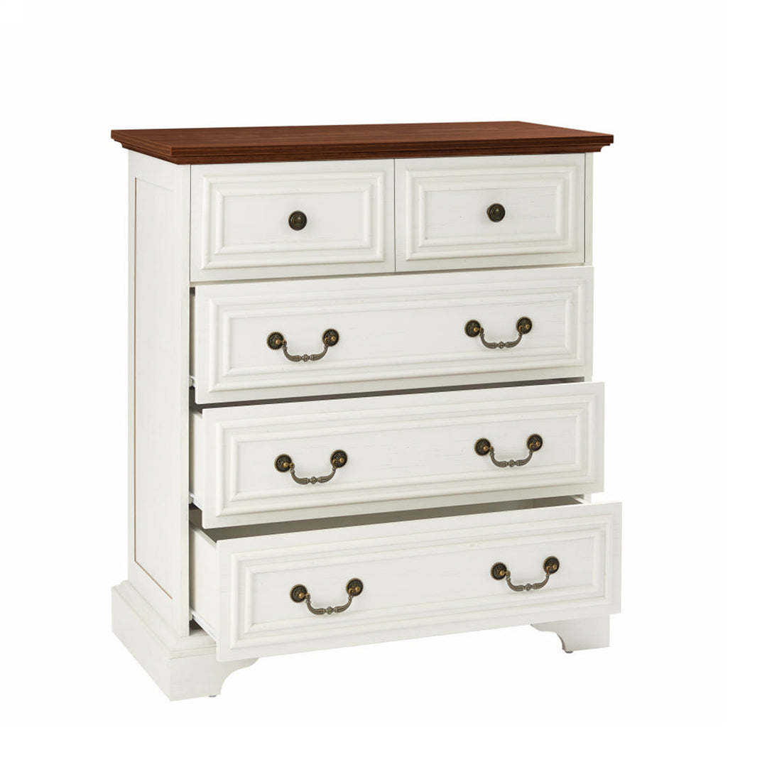 Modern Ample Storage Wide Chest White 5-Drawer Dresser
