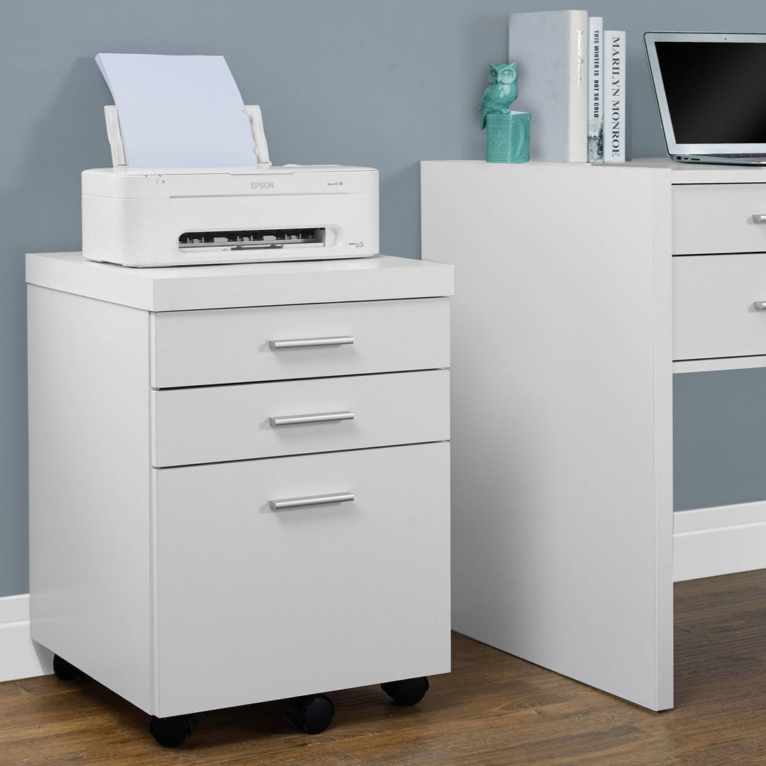 Modern White  Printer Stand with Rolling Mobile Storage Drawers