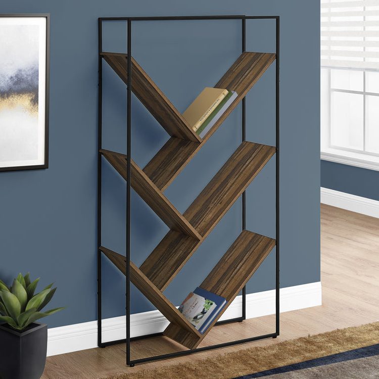 Modern 3 Tier 60' Height Brown Bookshelf Etagere