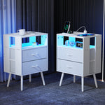 Load image into Gallery viewer, 2 Pack Modern Nightstand with Charging Station LED Light Fabric Drawers
