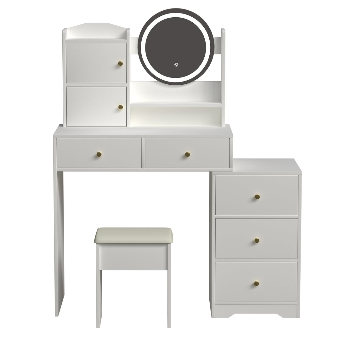 Fashion Vanity Desk with Mirror and Lights for Makeup and Cushioned Chair