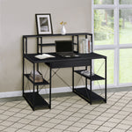 Load image into Gallery viewer, Black Office Writting Desk with Open Shelves &amp; Drawer
