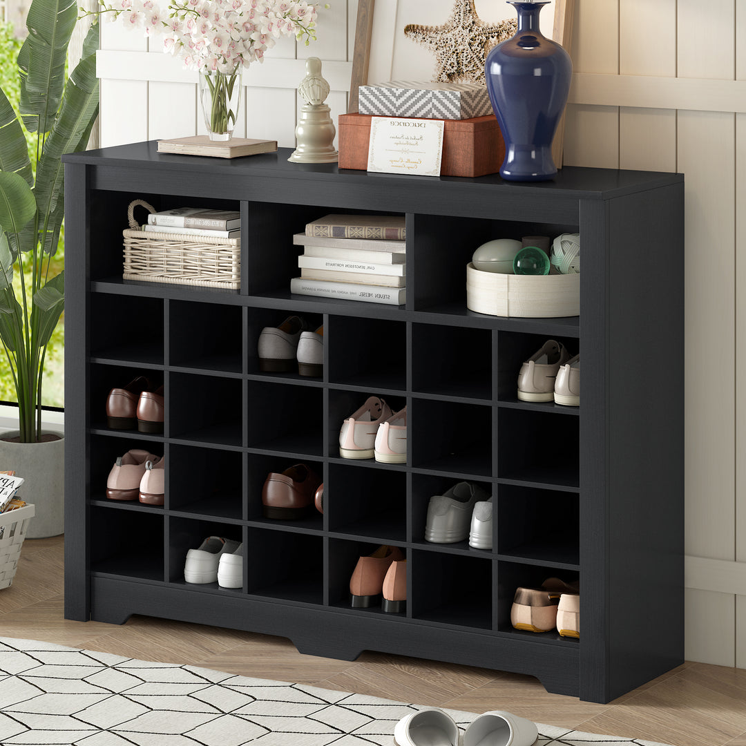 Modern Sleek Design 24 Shoe Cabinet with Curved Base