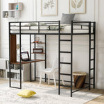 Load image into Gallery viewer, Twin Metal Loft Black Bed With 2 Shelves and One Desk
