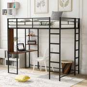 Twin Metal Loft Black Bed With 2 Shelves and One Desk