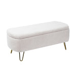 Load image into Gallery viewer, Modern Ivory White Storage Ottoman Bench for End of Bed Gold Legs
