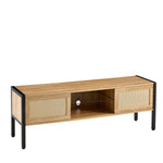 Load image into Gallery viewer, Natural Rattan Double Sliding Doors TV Cabinet with Color Light Strip
