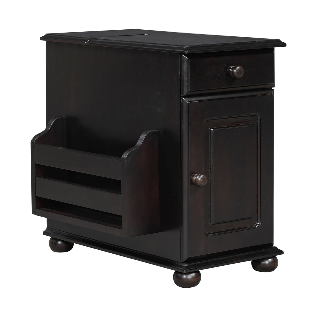 Vintage End Table Flip Top Side Table with USB Ports