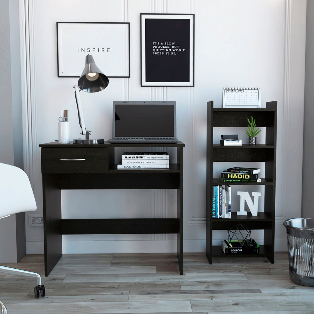 Modern Black Two Piece Writing Computer Desk Home office Set