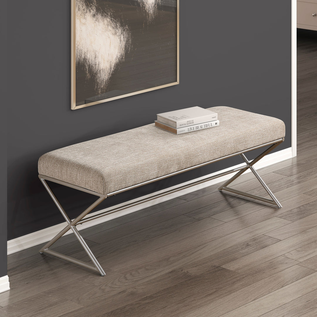 Contemporary Plush Comfort Upholstered Bench Taupe Chenille Seat