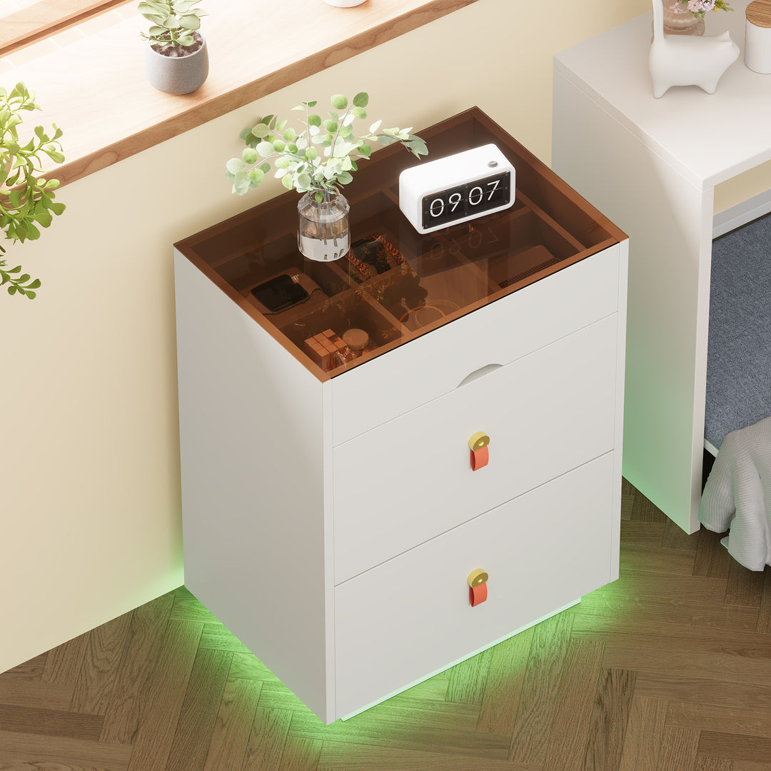 Modern 30'' Nightstand with LED Light 3 Storage Drawers