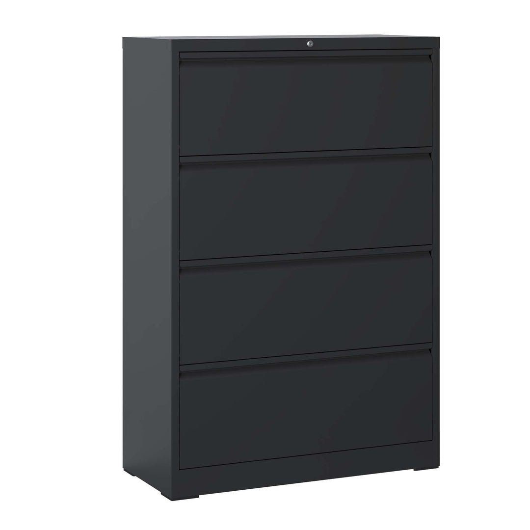 Modern Black 4-Drawer Lateral File Cabinet with Lock