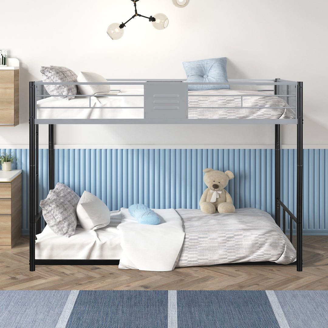 Metal Twin over Twin Bunk Bed with Vent Board Safety Guardrail