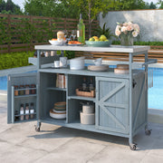 Farmhouse Outdoor Kitchen Island Solid Wood Grill Table with Stainless Steel Top