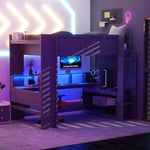 Load image into Gallery viewer, Wood Full Size Gaming Loft Bed with Desk Multi-storage Shelves
