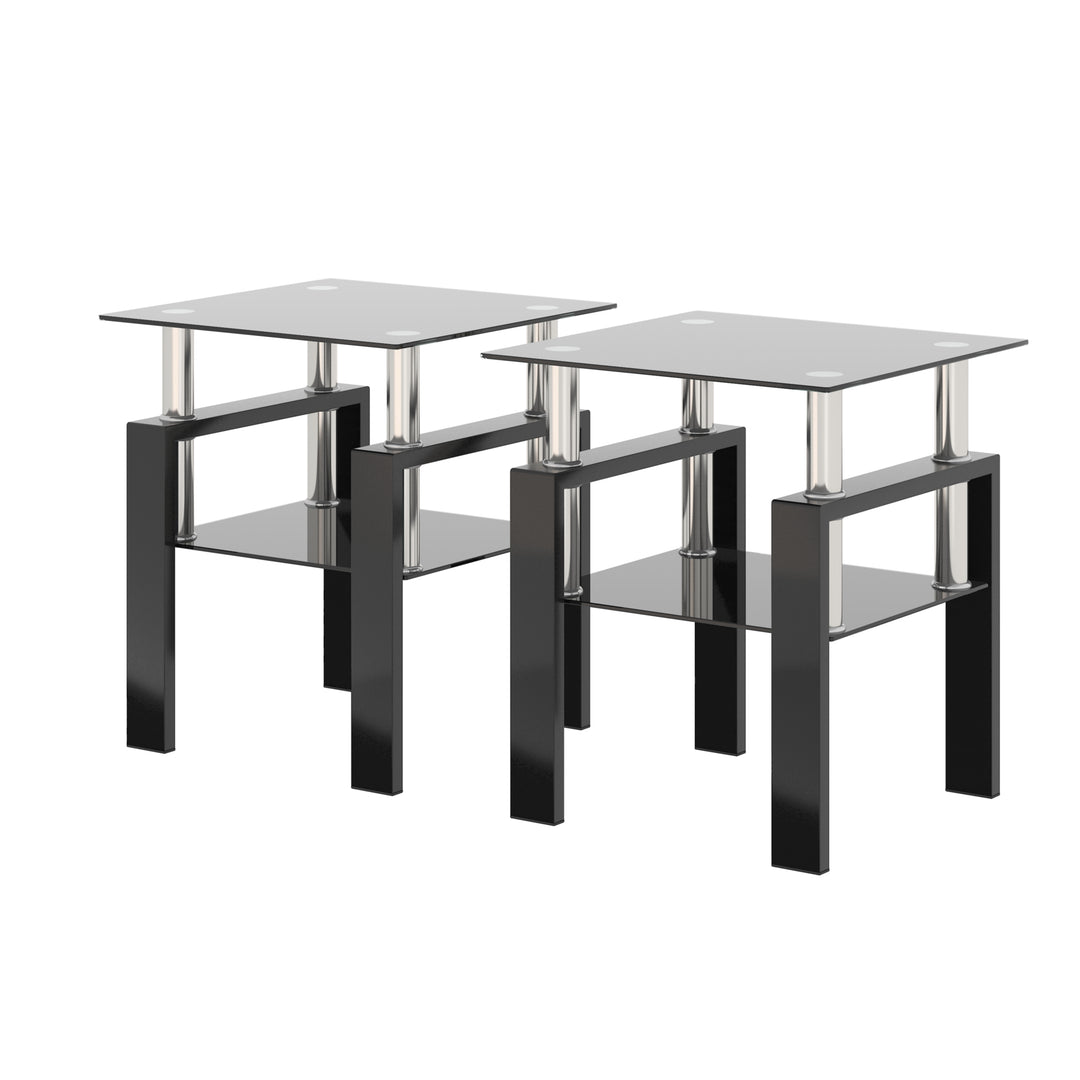 Modern Tempered Glass Tea Table Coffee Table End Table Set in Black