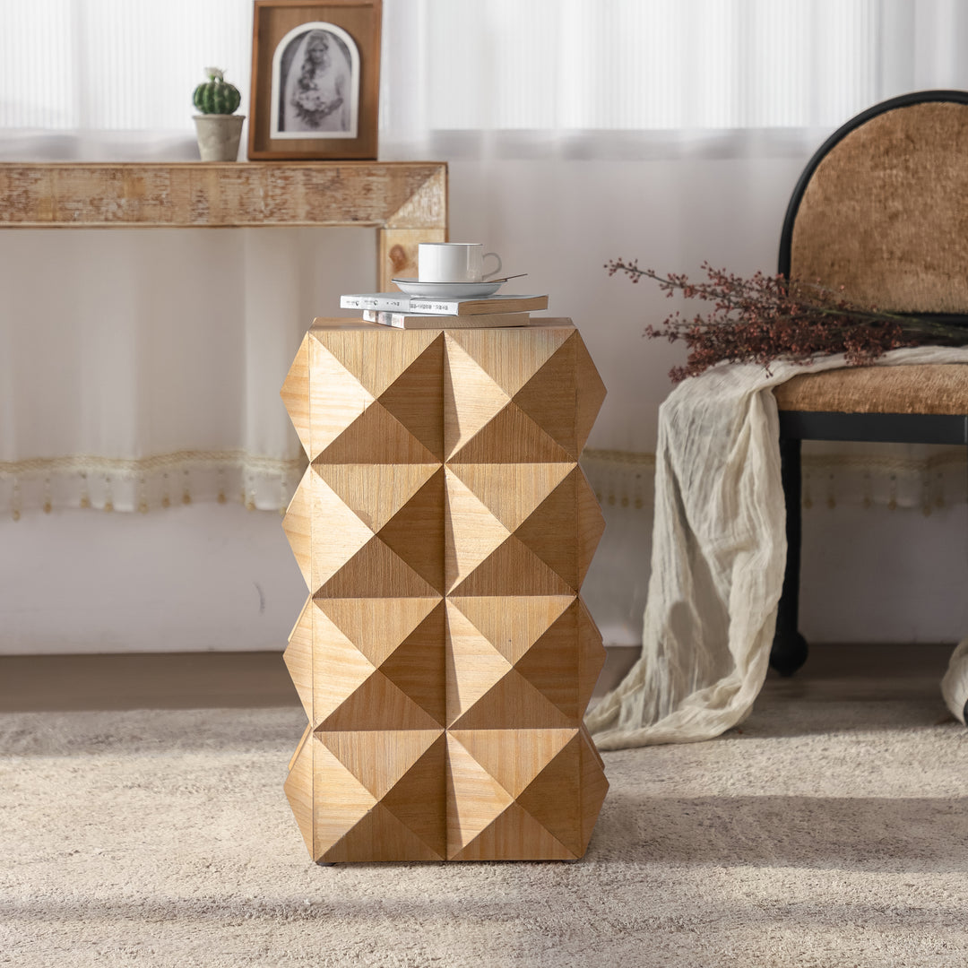 23.62'Height Nightstand Three-dimensional Embossed Pattern Retro Side Table