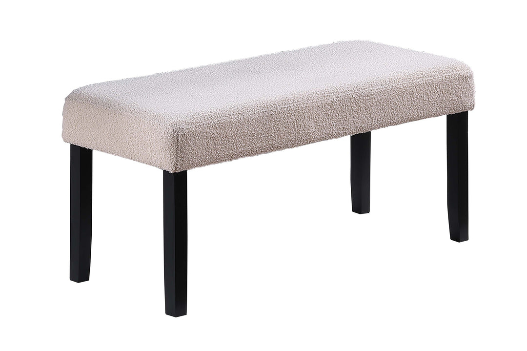 Soft Fabric Seat Neutral Tone Bench Black Wooden Tapered Legs