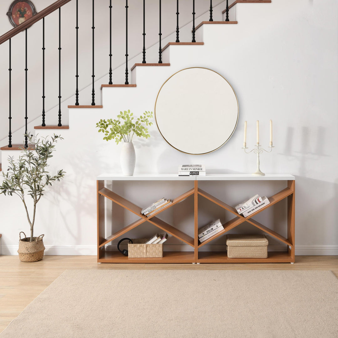 70.87 inch Farmhouse X Shape Detachable Extra Long Console Table with Storage