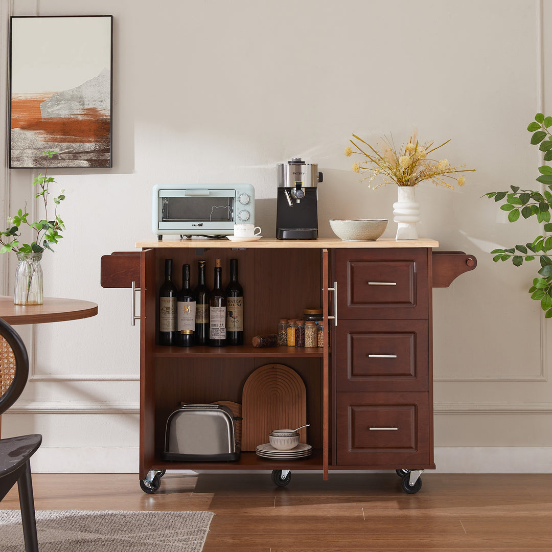 54 inch Portable Wooden Kitchen Island Cart Large Capacity with 3 Drawers
