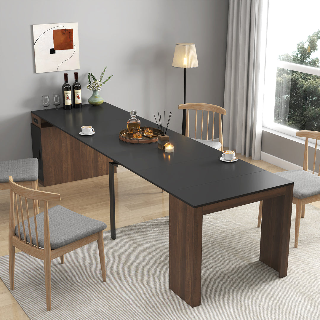 Modern Multifunctional Extendable MDF Walnut Black Dining Table with Outlet