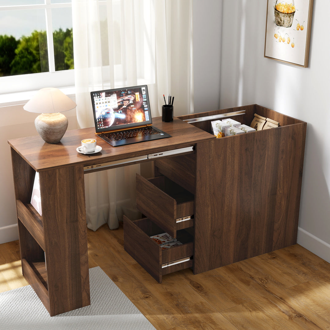 Modern Writing Computer Desk with Drawers & Extendable Table