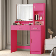 Modern Rose Pink Vanity Desk with Mirror and LED Light Strip