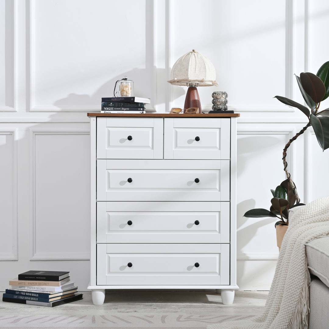White Tall Chest of 5 Drawer Dresser with Deep Space