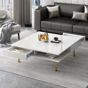 Exquisite High Gloss Coffee Table with 4 Golden Legs and 2 Small Drawers