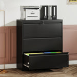 Load image into Gallery viewer, Modern 3 Drawer Lateral Black File Cabinet with Lock for Home Office

