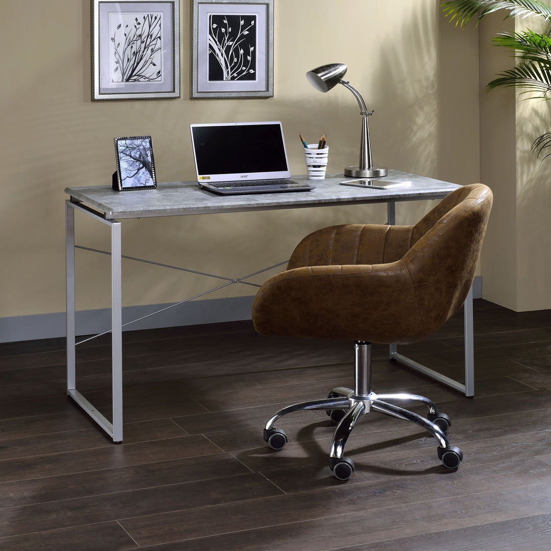 Writing Computer Table Industrial Faux Concrete Silver Finish Writing Laptop Table – Mossmuse