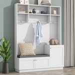 Load image into Gallery viewer, Modern Hall Tree White Coat Rack with Hooks Bench &amp; Cushion
