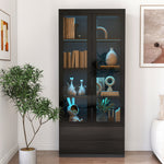 Load image into Gallery viewer, Display Cabinet Bookcase with Glass Doors 2-Drawer and LED Lights
