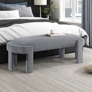 Stylish Upholstered Bench Gray Velvet Fabric Foam Cushioned Seat