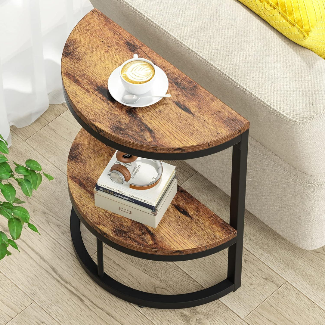Slim Half Moon 2-Tier Side Table Semi-Circle End Table with Storage Shelf