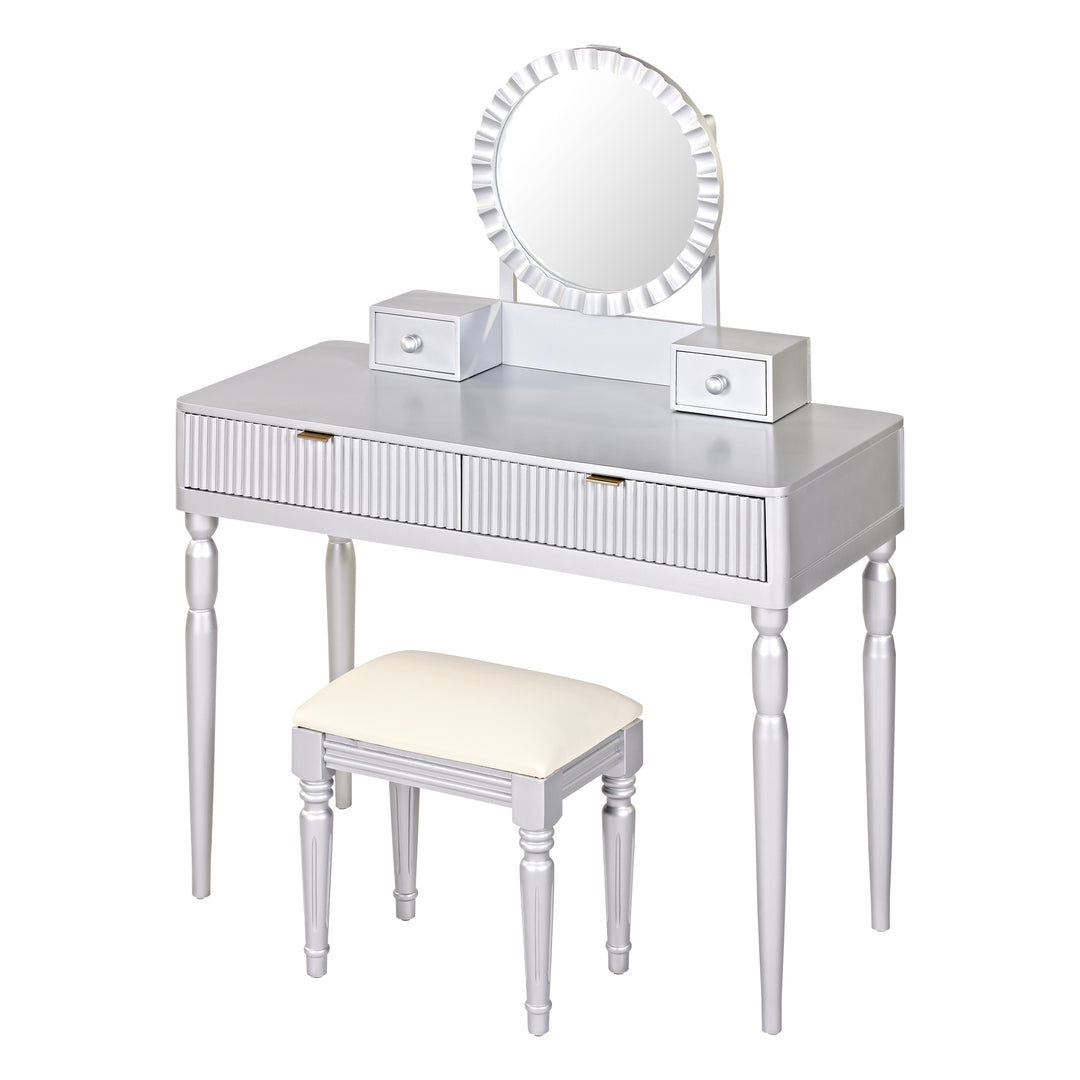 Luxury Height-Adjustable Vanity Desk with Round Mirror