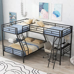 Load image into Gallery viewer, Black Twin over Full Bunk Bed with a Twin Size Loft Bed Attached with Desk
